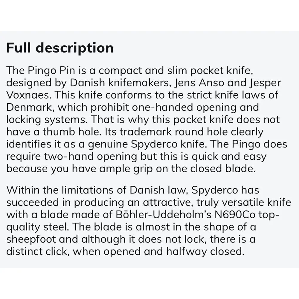 Spyderco C163PBK Pingo Folding Knife N690Co Voxnaes Anso Italy
